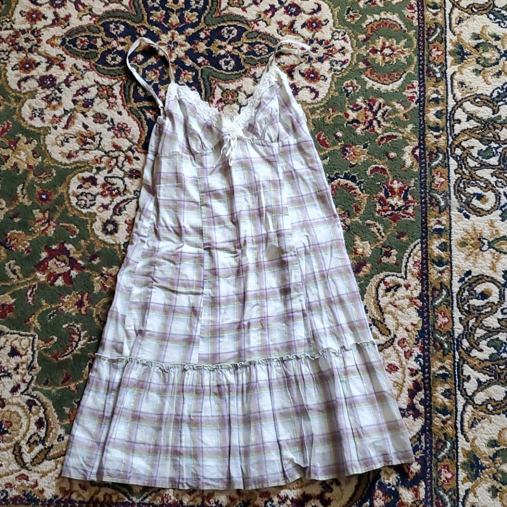 Purple, Green and White Plaid Summer Dress